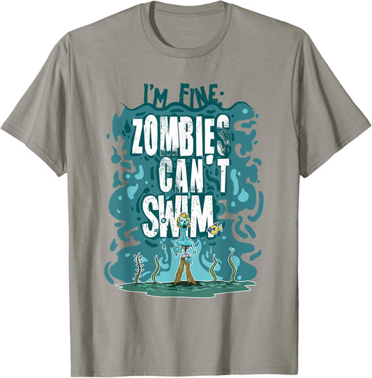 Funny Swimming Quote Gift Zombies Can't Swim for Swimmer T-Shirt - T-Shirt | Sand
