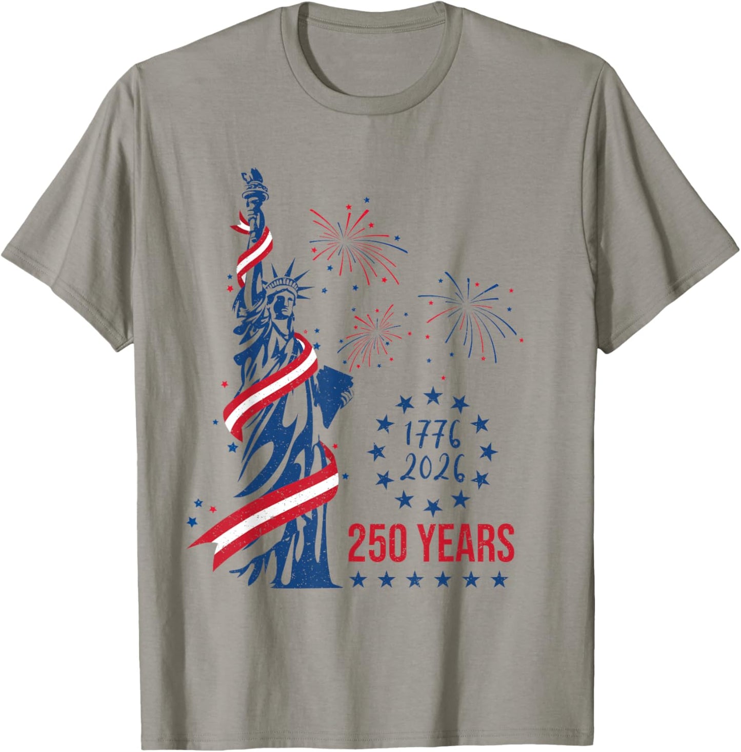 250 Years Statue of Liberty Fireworks 4th of July 2026 T-Shirt - T-Shirt | Sand