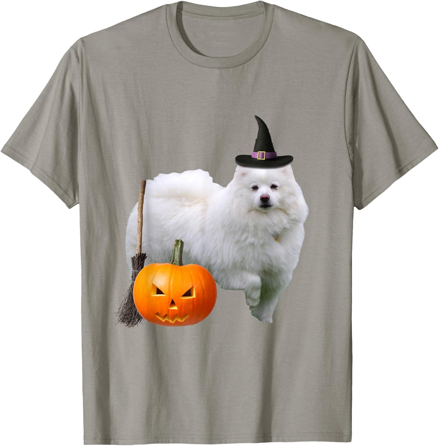 American Eskimo Witch Hat Halloween Dog Women Kids T-Shirt - T-Shirt | Sand