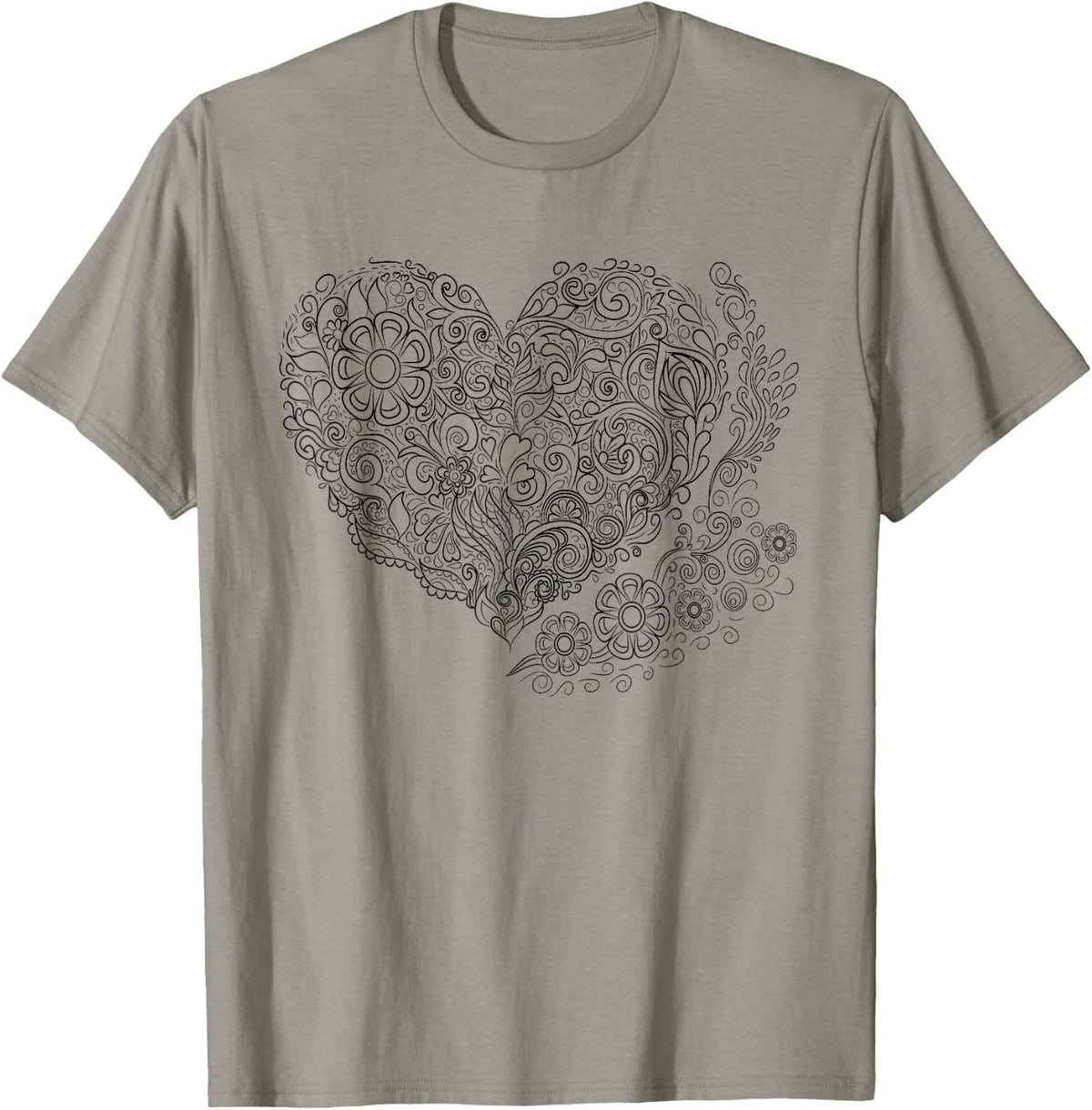 Heart Shaped Adult Coloring Book Style Fashion T Shirt T-Shirt - T-Shirt | Sand