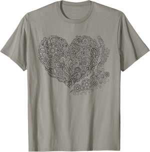 Heart Shaped Adult Coloring Book Style Fashion T Shirt T-Shirt - T-Shirt | Sand