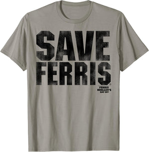 Ferris Bueller's Day Off Save Ferris Bold Black Type Graphic T-Shirt - T-Shirt | Sand