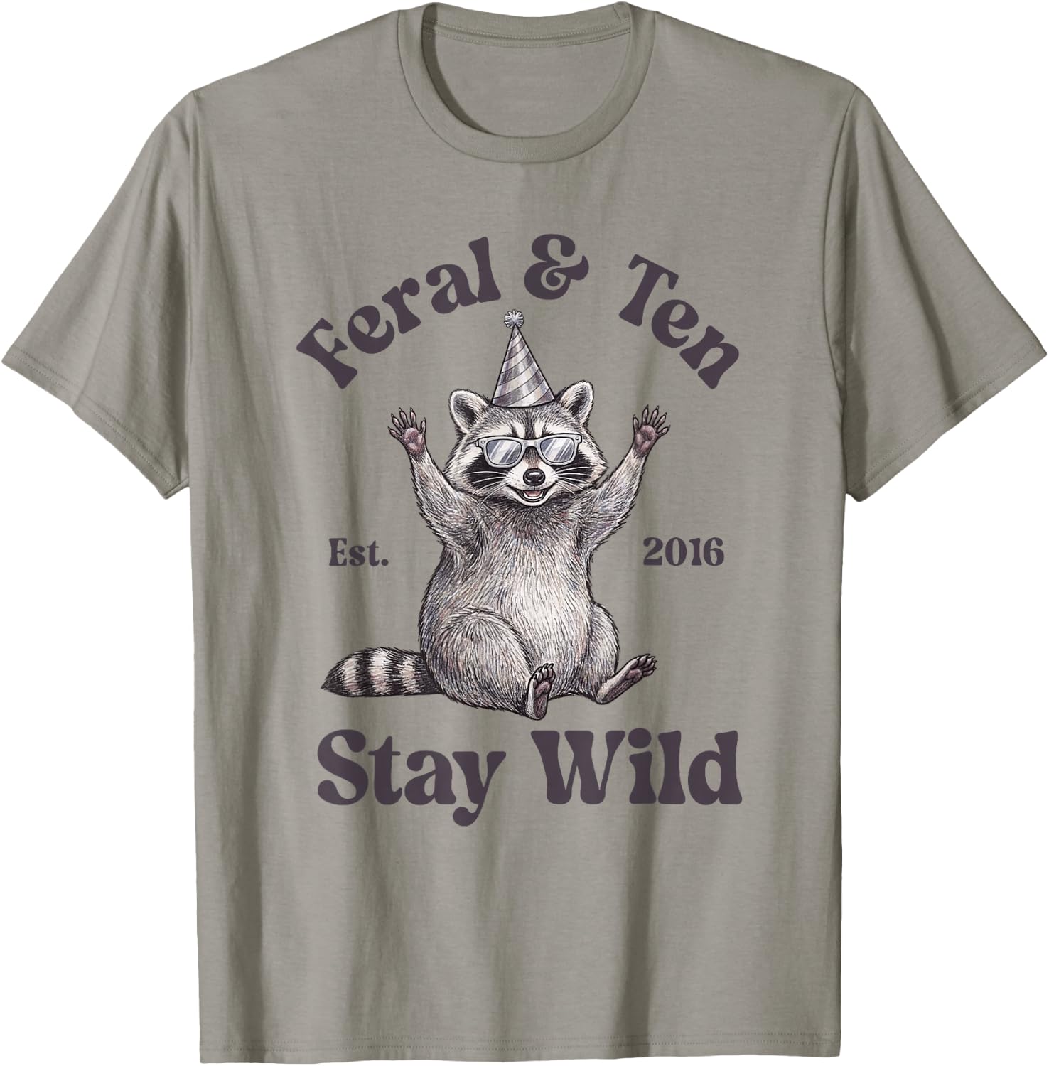 Feral and Ten Est 2016 Raccoon Funny 10th Birthday Boy T-Shirt - T-Shirt | Sand