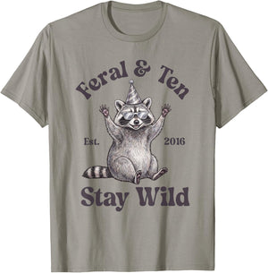 Feral and Ten Est 2016 Raccoon Funny 10th Birthday Boy T-Shirt - T-Shirt | Sand