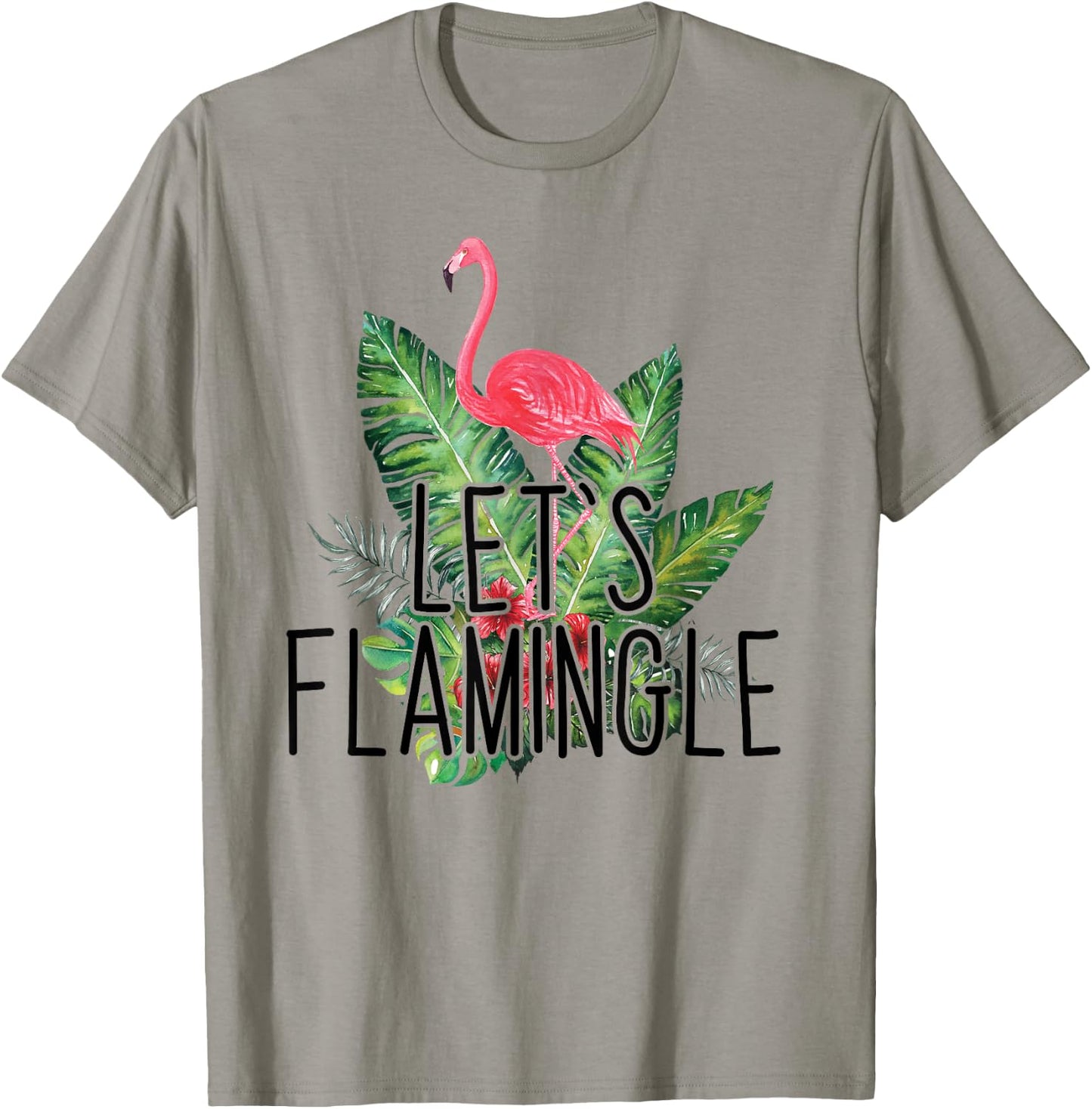 Let's Flamingle Hawaiian Tropical Floral Print Flamingo T-Shirt - T-Shirt | Sand