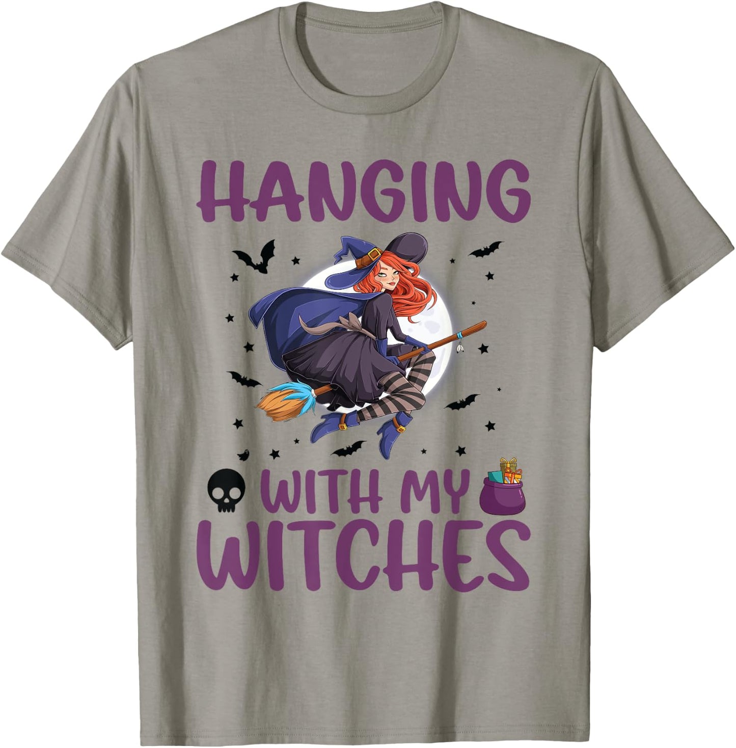 Hanging Out With My Witches, Witches Bat Spooky Halloween T-Shirt - T-Shirt | Sand