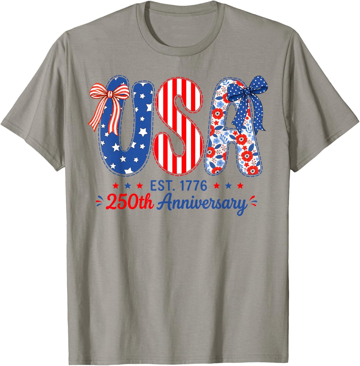 USA 250 Years America Floral Birthday Patriotic 4th of July T-Shirt - T-Shirt | Sand