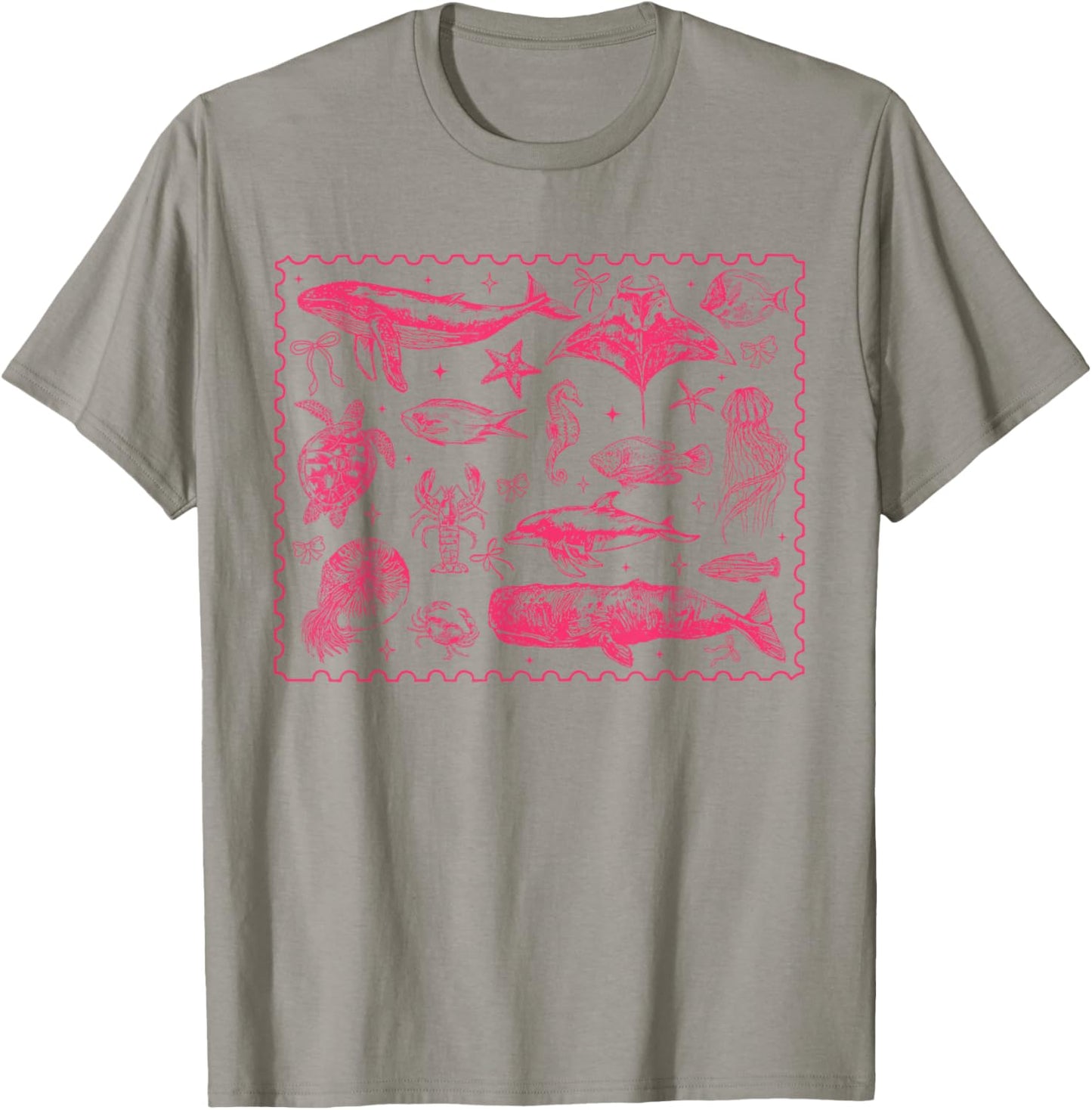 Ocean Life Sea Whale Dolphin Beach 90s Vintage Graphic T-Shirt - T-Shirt | Sand