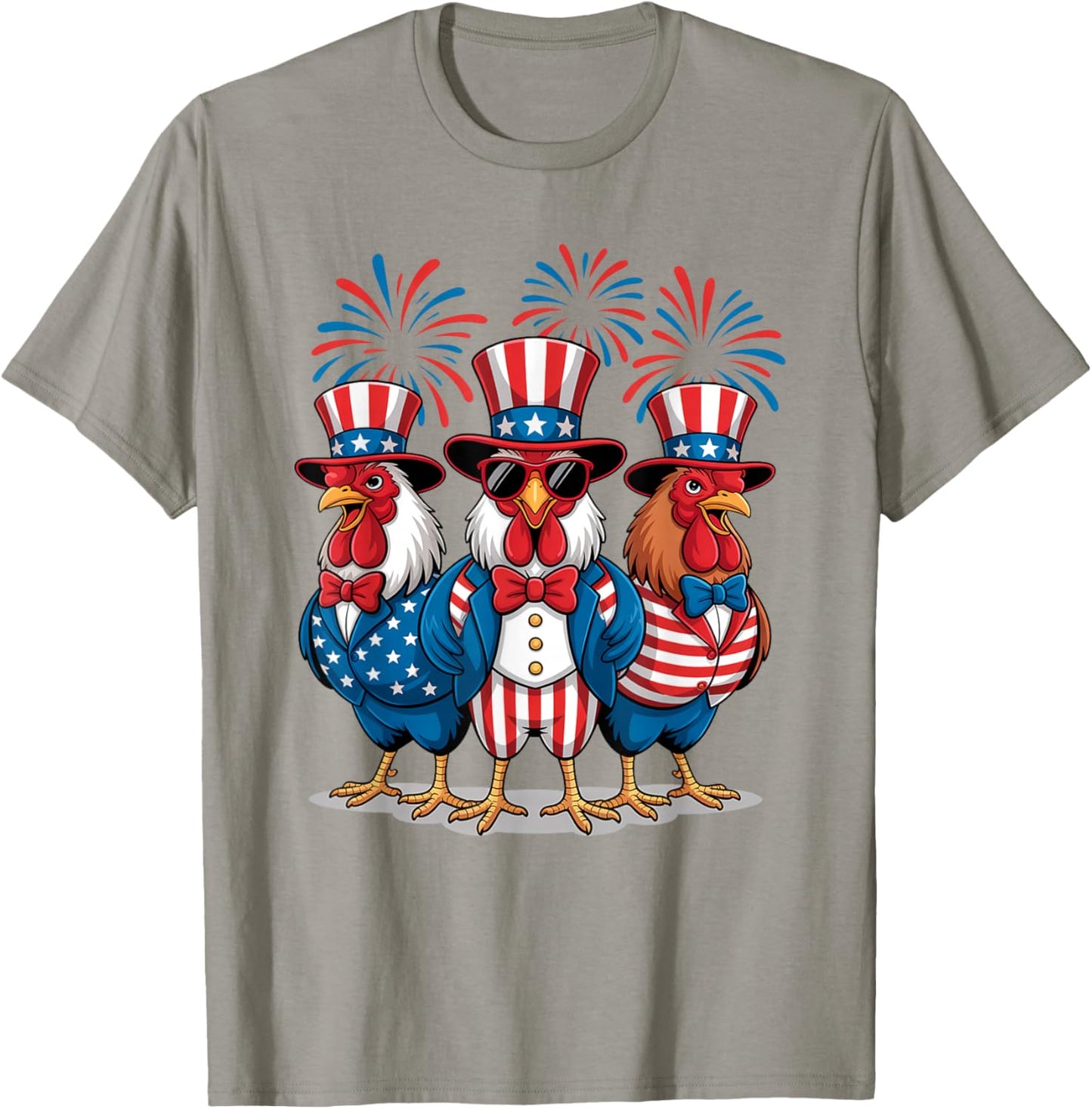Funny Patriotic Chickens USA Flag 4th of July Chicken Lover T-Shirt - T-Shirt | Sand