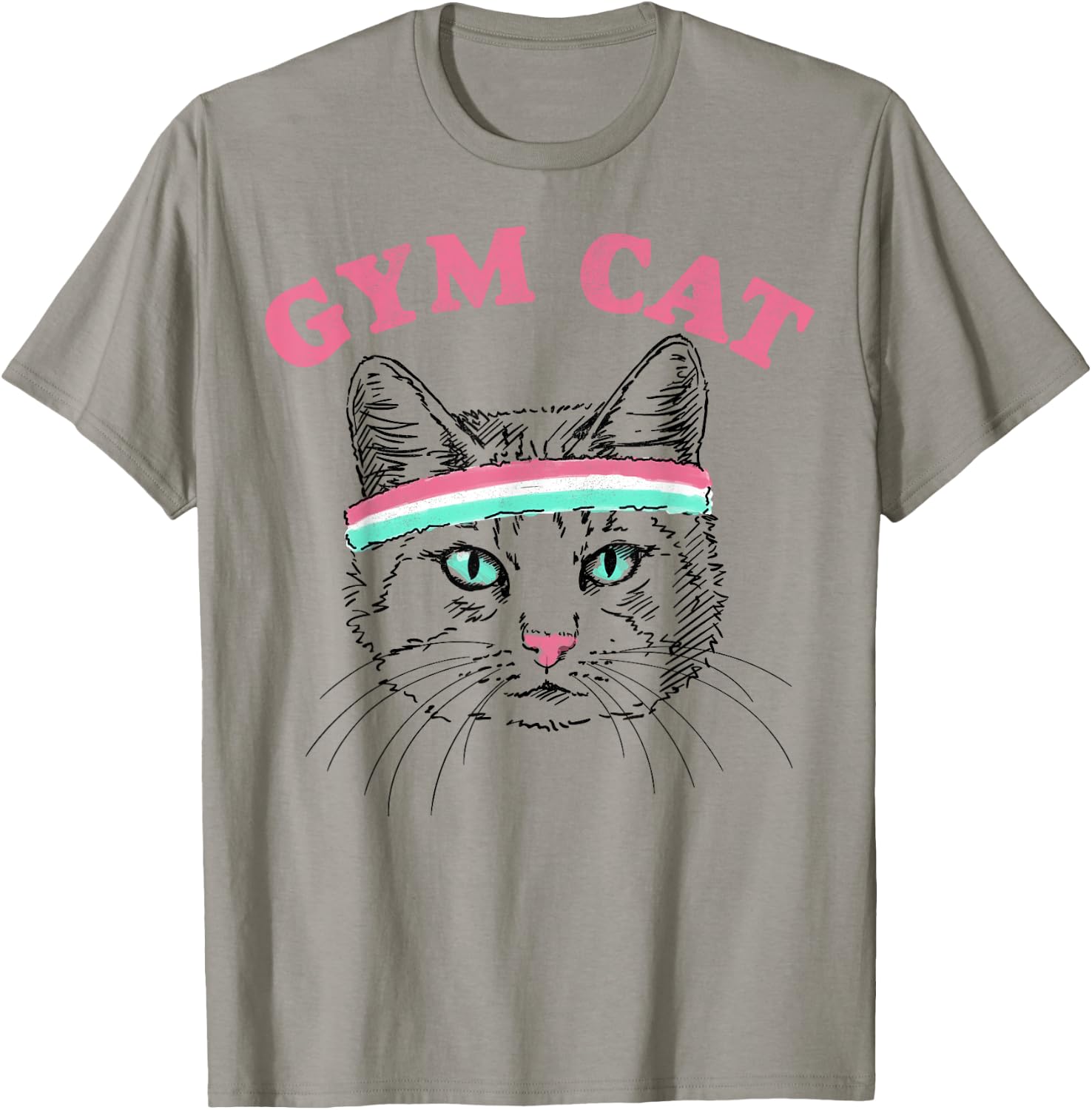Gym Cat Outline With Headband Women Girls Kids T-Shirt - T-Shirt | Sand