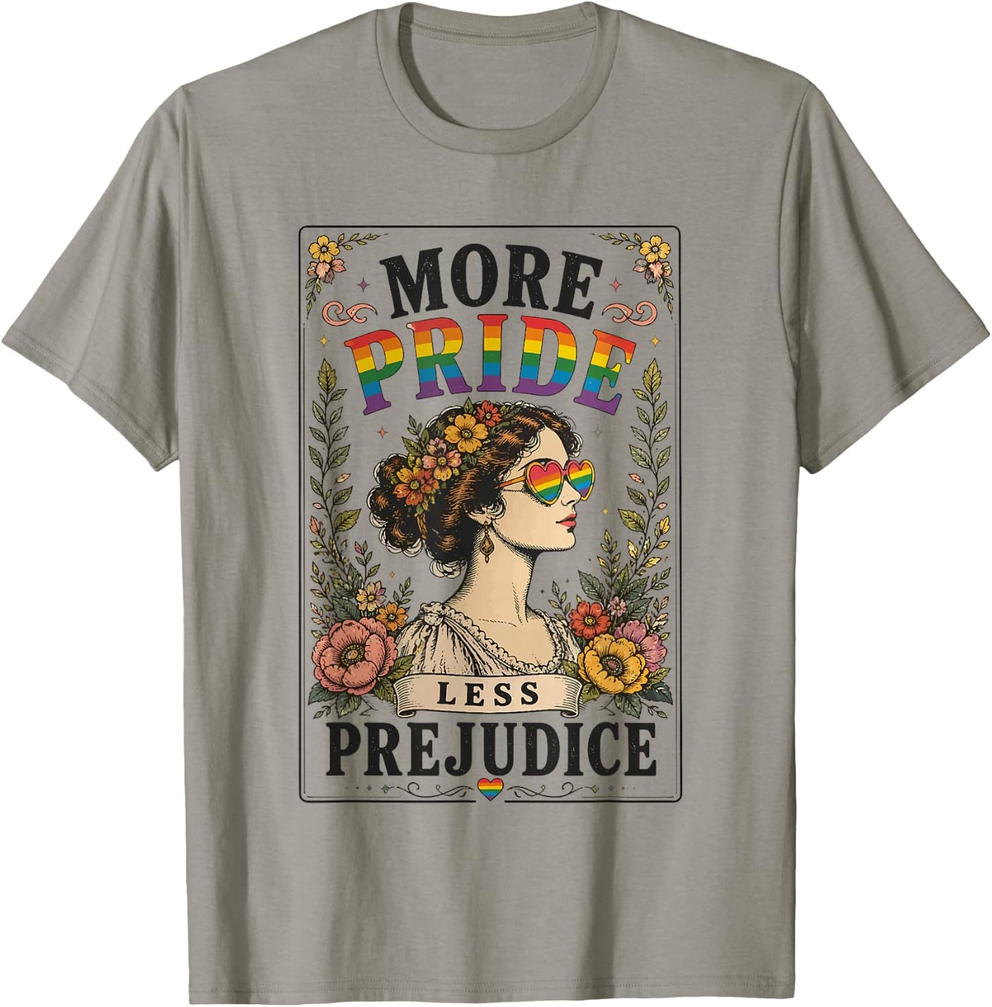 Rainbow Floral Gay LGBTQ Equality More Pride Less Prejudice T-Shirt - T-Shirt | Sand