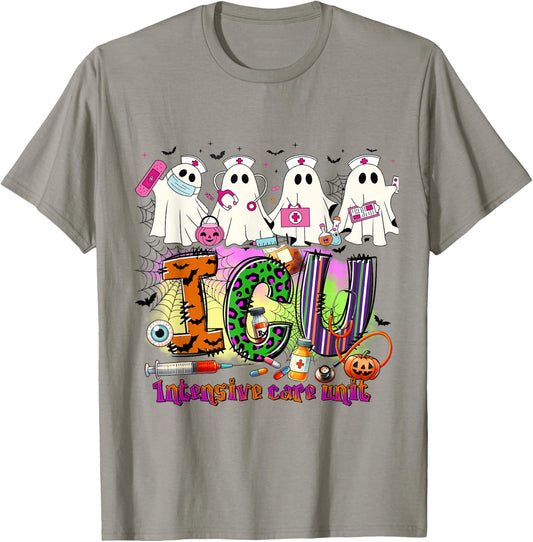 Ghost Nurse ICU Halloween Intensive Care Scare Unit Nursing T-Shirt - T-Shirt | Sand