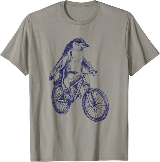 Penguin Cycling Bicycle Funny Biker Cool Cyclist Biking Bike T-Shirt - T-Shirt | Sand