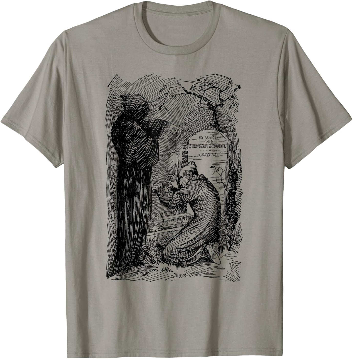 A Christmas Carol Scrooge Adult Classic Fit Grey - Small - Short Sleeve - Vintage Gothic - Themed Design (Charles Dickens' A Christmas Carol) - Halloween, Christmas T-Shirt - T-Shirt | Sand