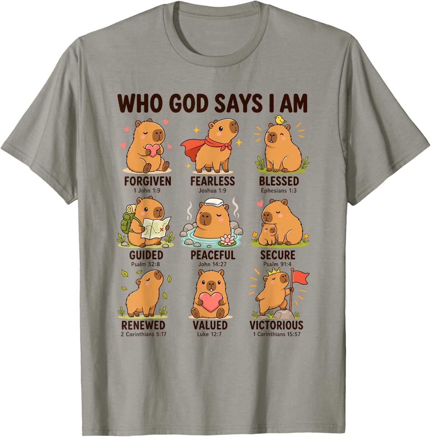 Who God Says I Am Capybara Christian Faith Bible Verse T-Shirt - T-Shirt | Sand