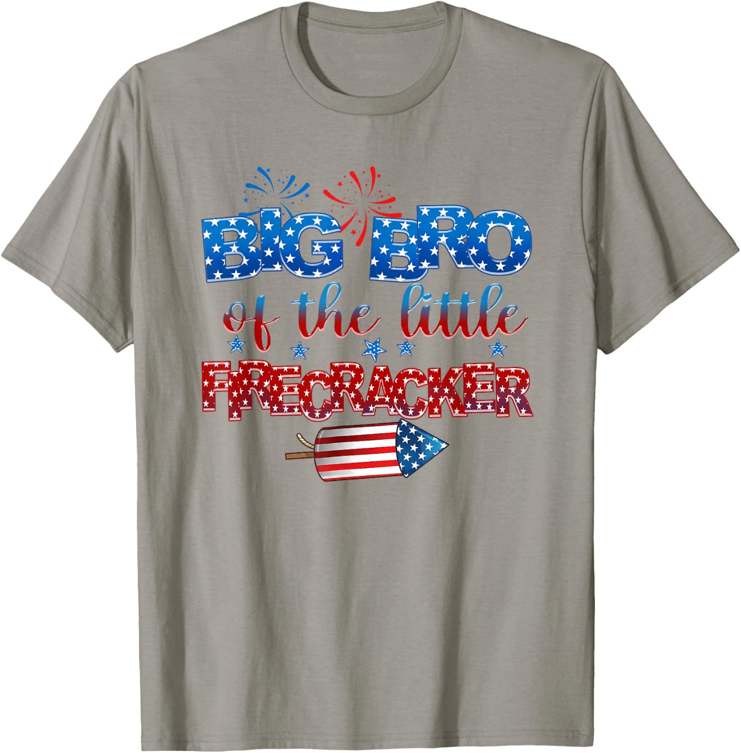 Big Bro of The Little Firecracker 4th of July Birthday T-Shirt - T-Shirt | Sand