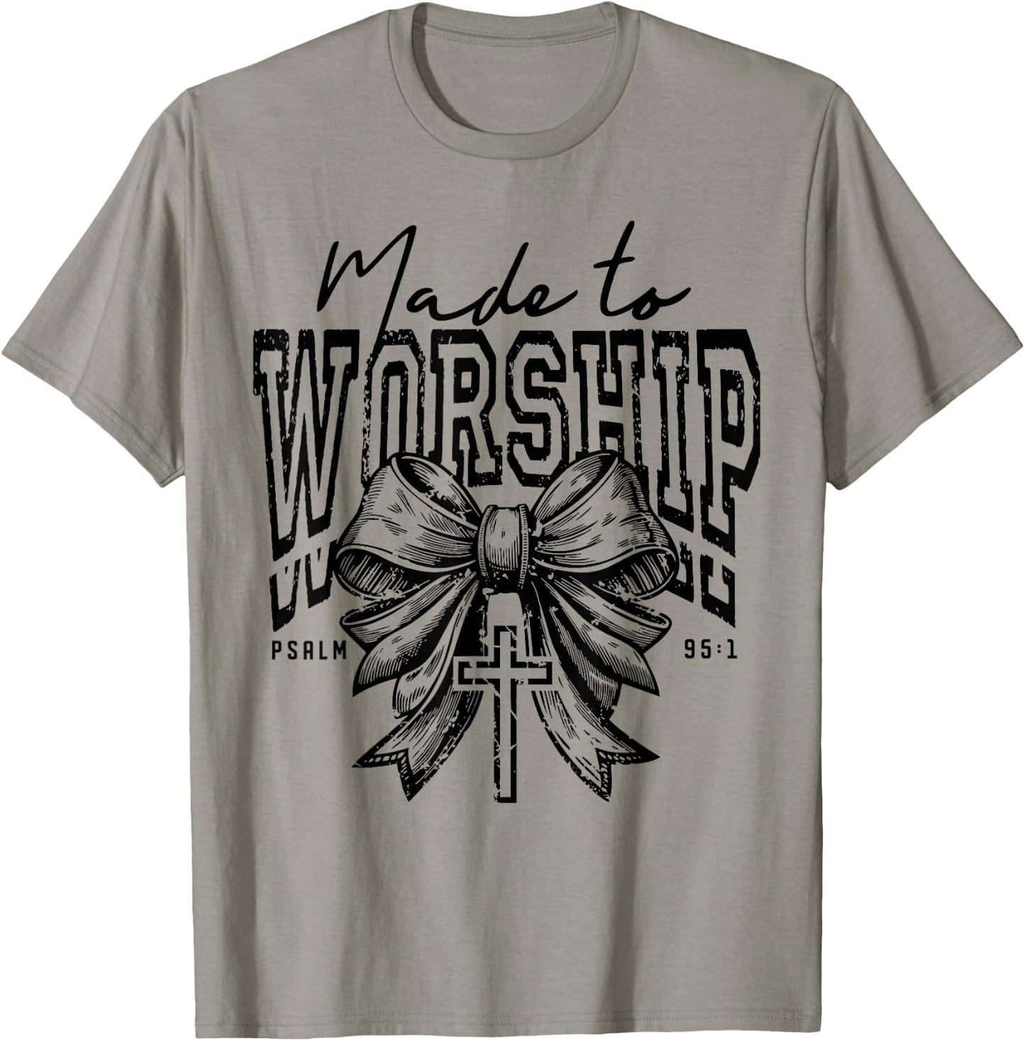 Retro Christian Made To Worship Coquette Bible Verse T-Shirt - T-Shirt | Sand