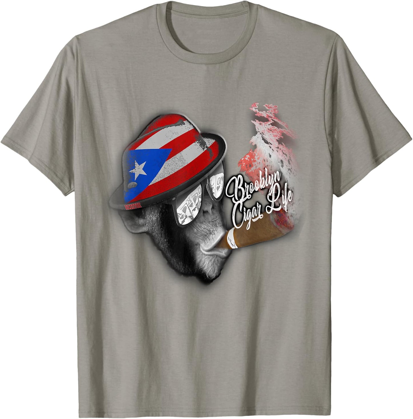 Brooklyn t shirt puerto rico flag cigar smoking Monkey T-Shirt - T-Shirt | Sand