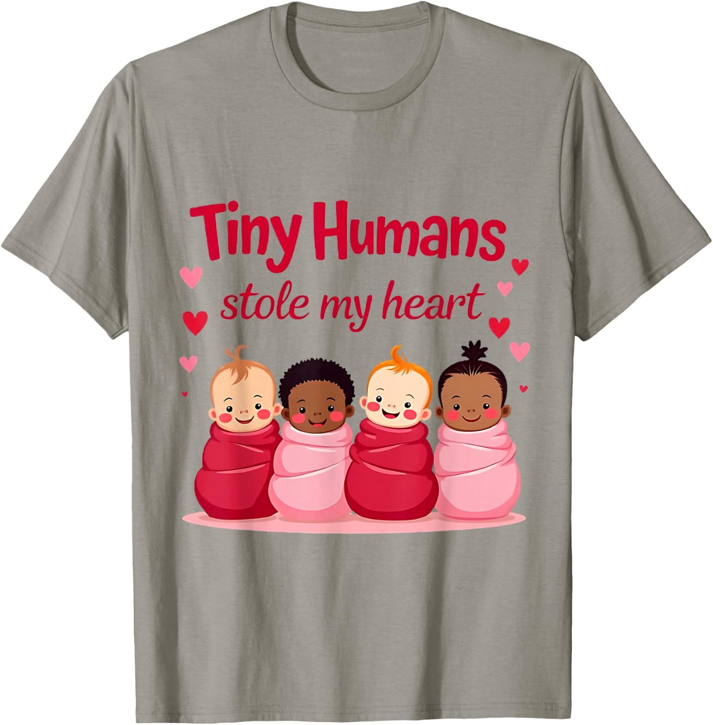 Tiny Humans Stole My Heart Valentine's Day NICU Nurse T-Shirt - T-Shirt | Sand