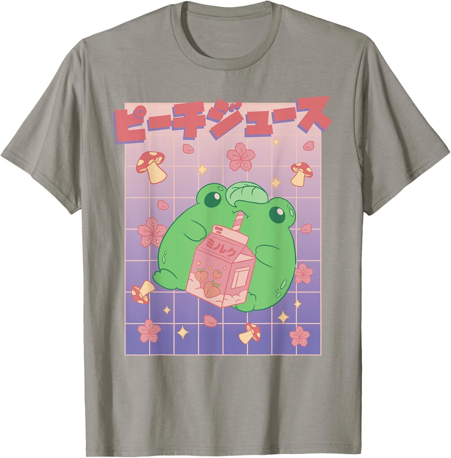Kawaii Frog Peach Milk Carton Cute Japanese Aesthetic T-Shirt - T-Shirt | Sand