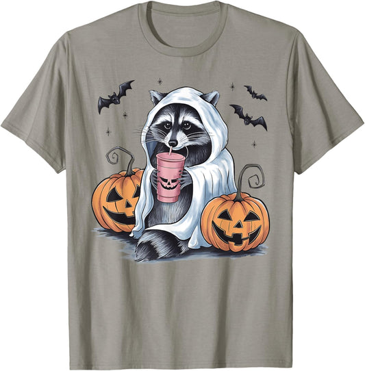 Cute Ghost Pumpkin Halloween Raccoon Costume Raccoon Lovers T-Shirt - T-Shirt | Sand