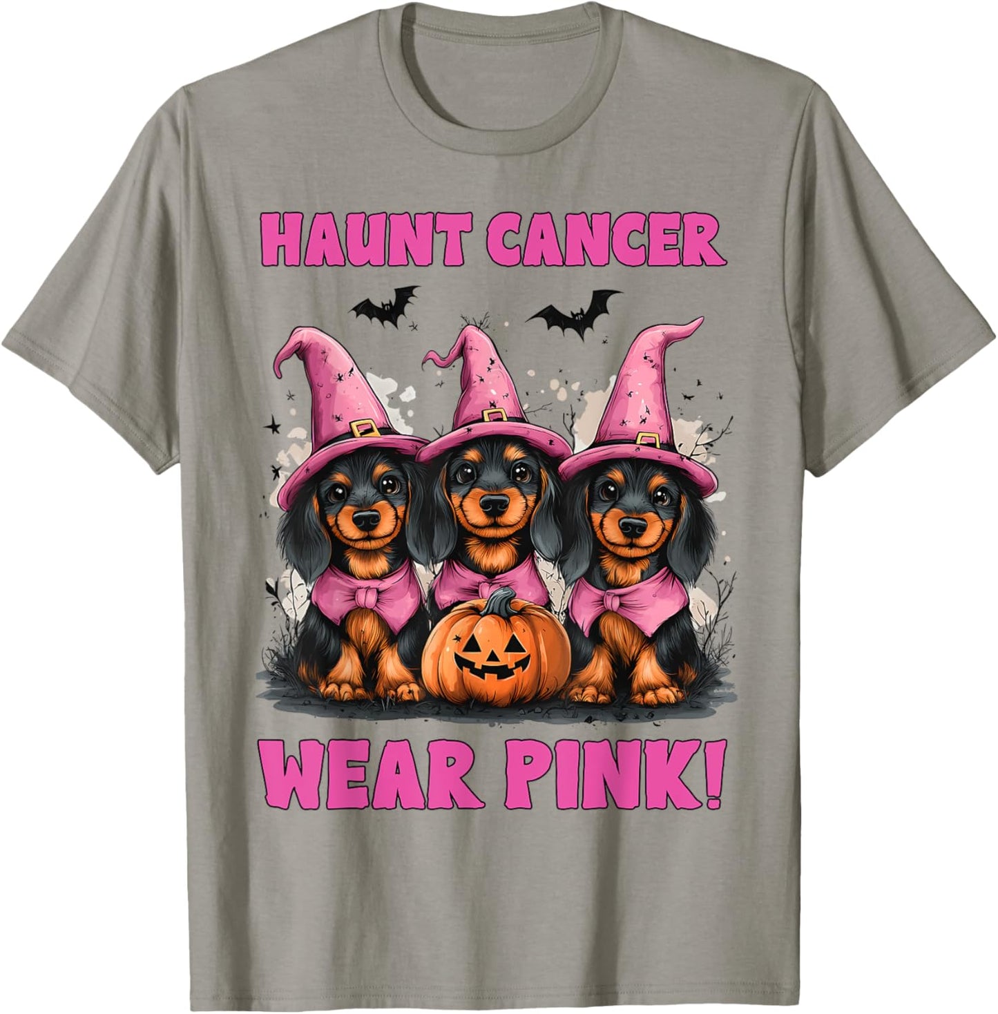 In October We Wear Pink Dachshund Halloween Breast Cancer T-Shirt - T-Shirt | Sand