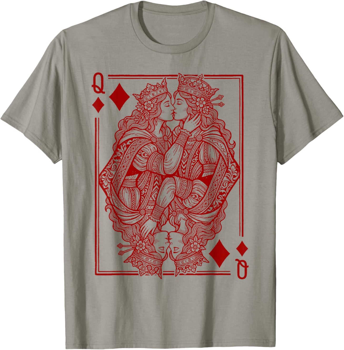 Lesbian Queens Kissing Card Game LGBT Pride Two Brides T-Shirt - T-Shirt | Sand