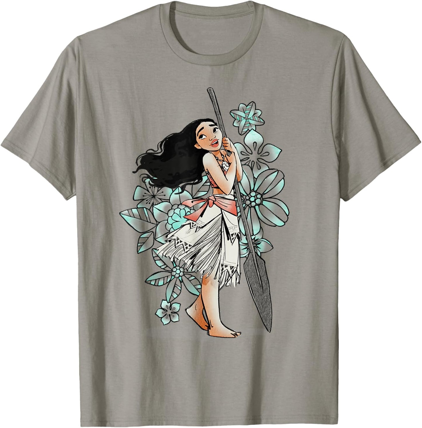 Disney Moana Tropical Floral Line Art Voyager Portrait T-Shirt - T-Shirt | Sand