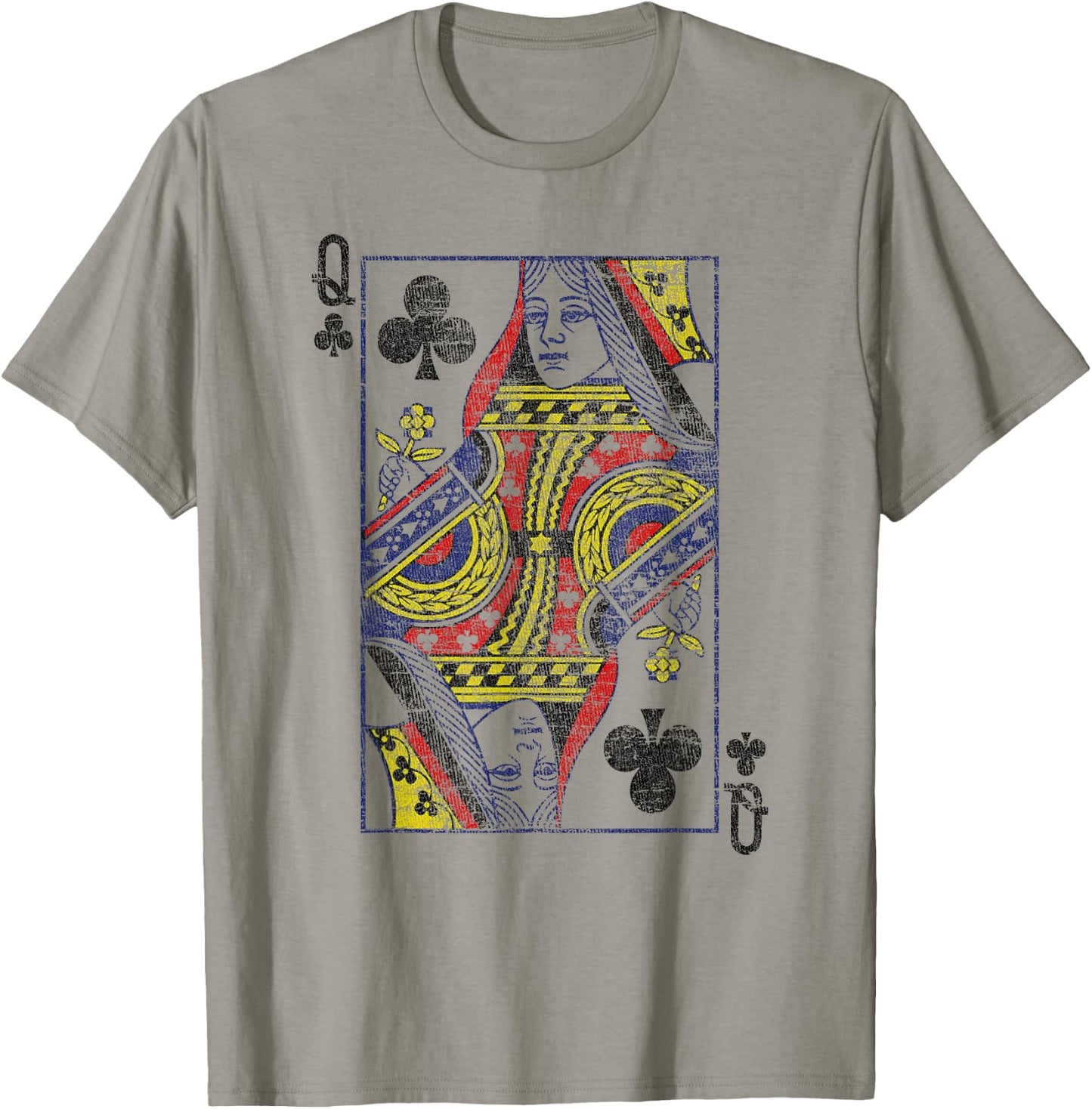 Queen of Clubs Playing Card Costume Poker Distressed T-Shirt - T-Shirt | Sand