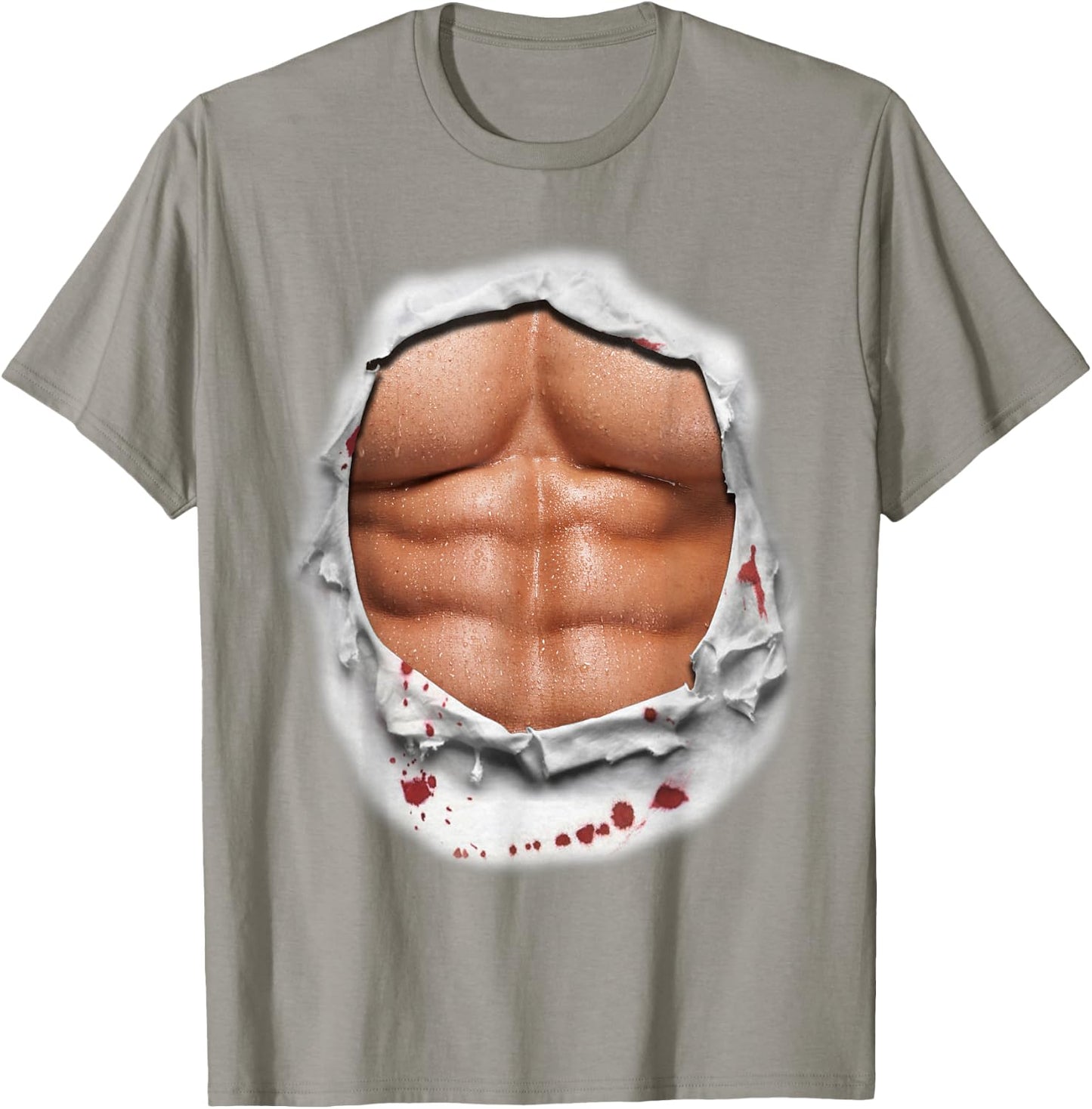 Six Pack Abs Muscles Workout Bodybuilder Torn Open Chest T-Shirt - T-Shirt | Sand