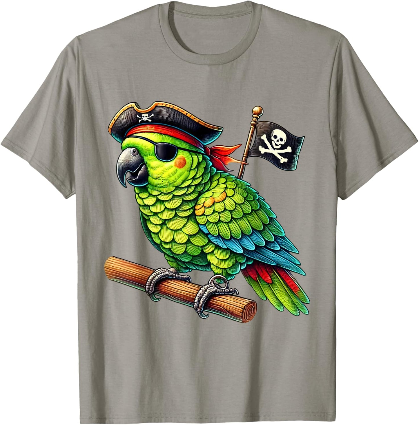 Parrot Pirate Buccaneer Parakeet Bird T-Shirt - T-Shirt | Sand