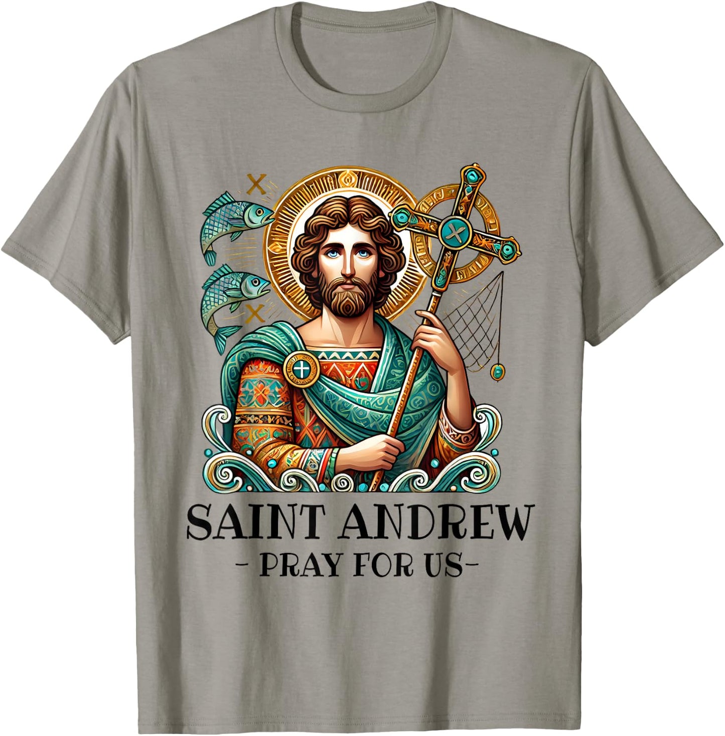 St Andrew Fishing Patron Saint of Fisherman Catholic Saint T-Shirt - T-Shirt | Sand