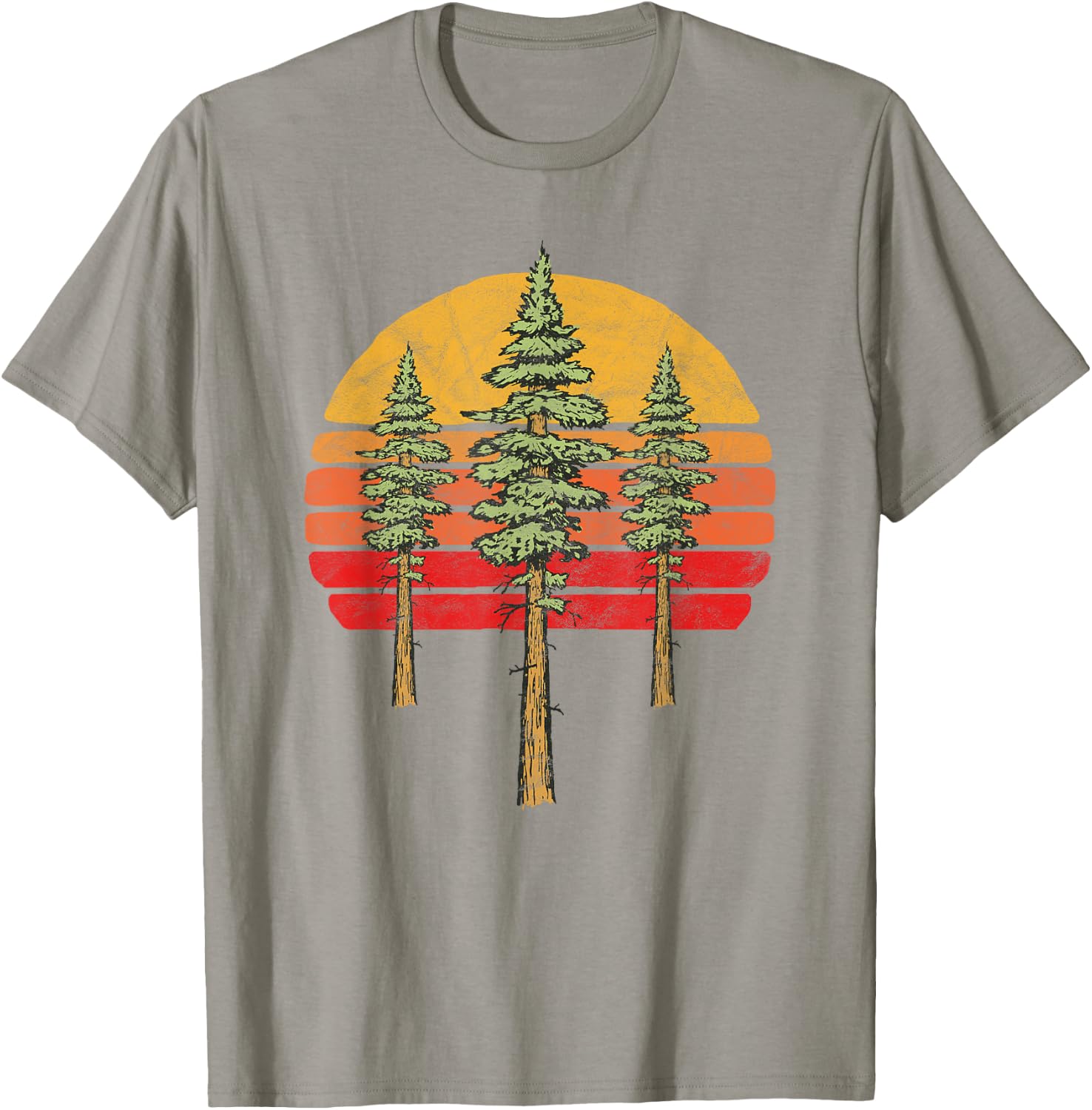 Retro Sun & Three Minimalist Redwood Trees Graphic T-Shirt - T-Shirt | Sand
