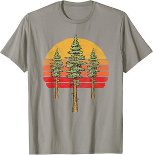 Retro Sun & Three Minimalist Redwood Trees Graphic T-Shirt - T-Shirt | Sand