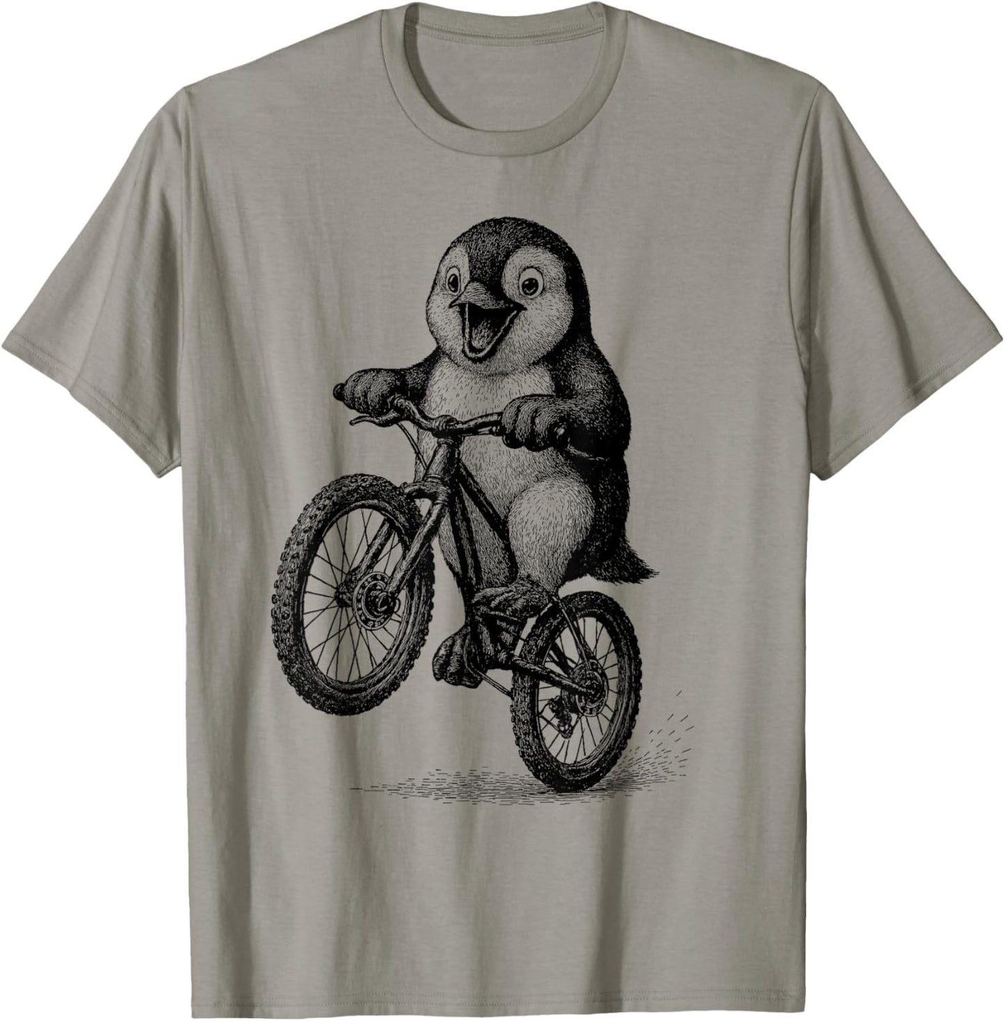 Vintage Kawaii Cute Penguin Riding Bicycle Cycling Cyclist T-Shirt - T-Shirt | Sand