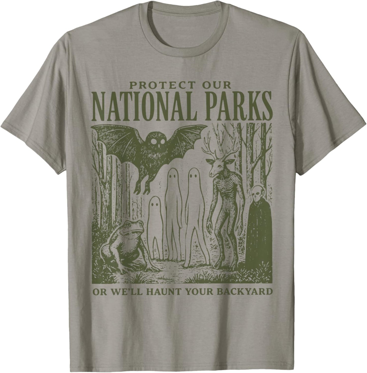 Retro Folk Horror National Park Spooky Ghost Graphic T-Shirt - T-Shirt | Sand
