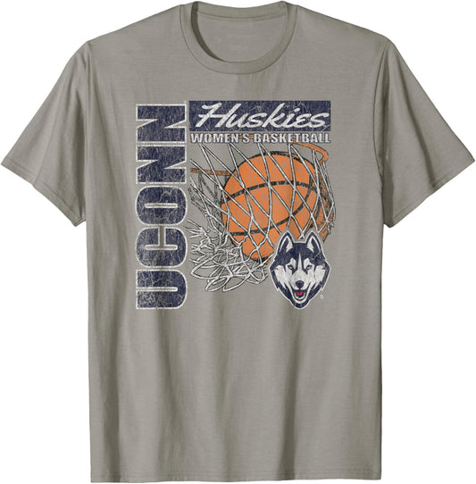 Connecticut Huskies Women's Basketball Vintage 90's Gray T-Shirt - T-Shirt | Sand