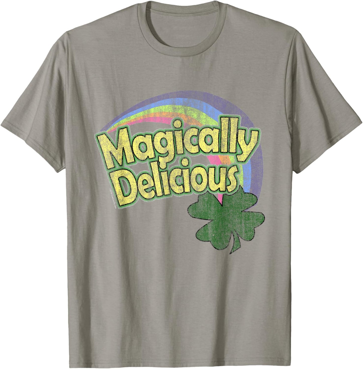 CuteComfy Magically Delicious 80s Vintage St. Patrick's Day Lucky Charm Green Retro Rainbow Short Sleeve - Small - -Adults T-Shirt - T-Shirt | Sand