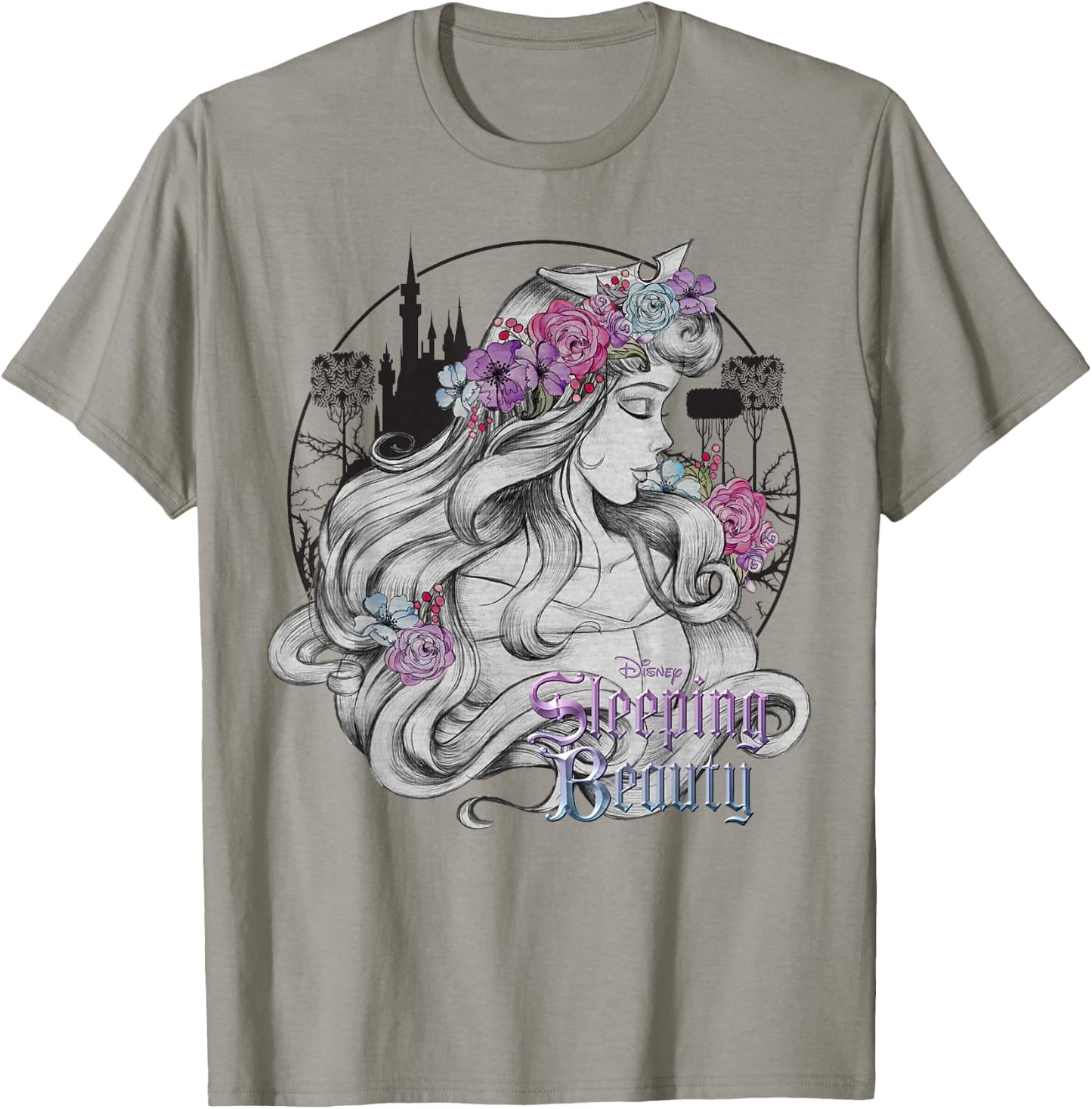 Disney Sleeping Beauty Floral Sketched Portrait T-Shirt - T-Shirt | Sand