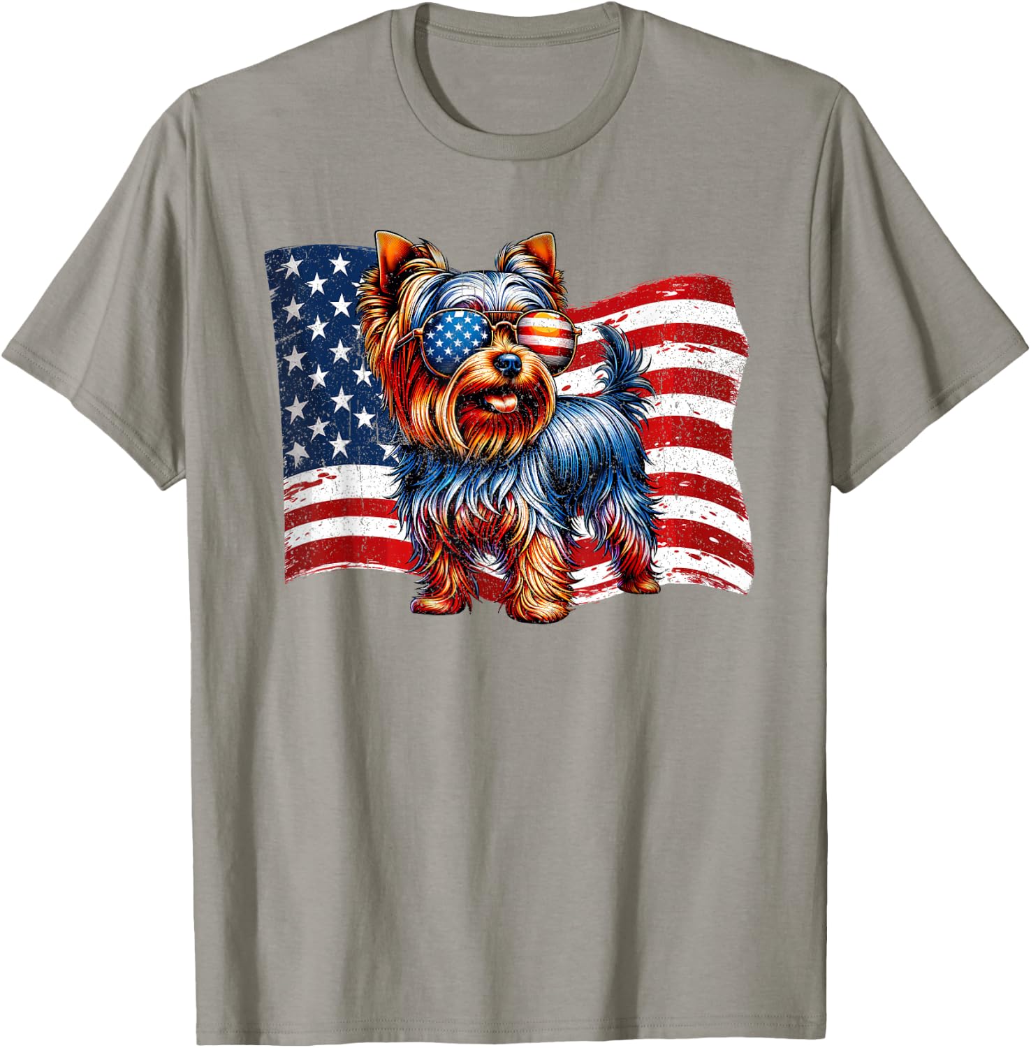Yorkshire Terrier Dogs Mom Dad American Flag Pets Vintage T-Shirt - T-Shirt | Sand
