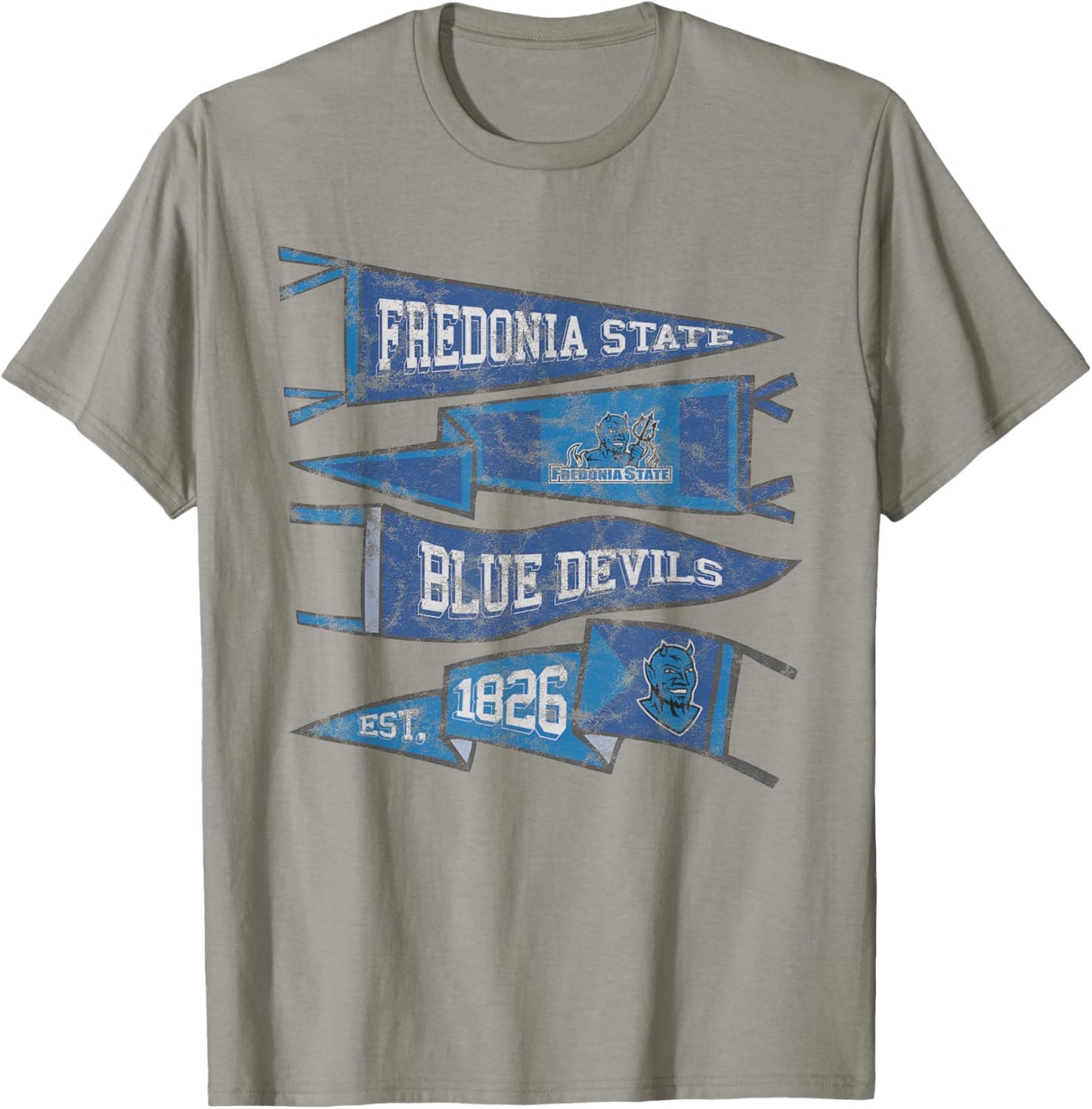 Fredonia State University Blue Devils Distressed Pennants T-Shirt - T-Shirt | Sand