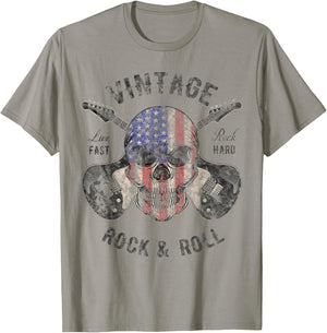 Guitar Player Shirt Vintage Guitarist Gifts Skull Flag T-Shirt - T-Shirt | Sand
