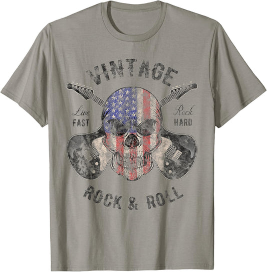 Guitar Player Shirt Vintage Guitarist Gifts Skull Flag T-Shirt - T-Shirt | Sand
