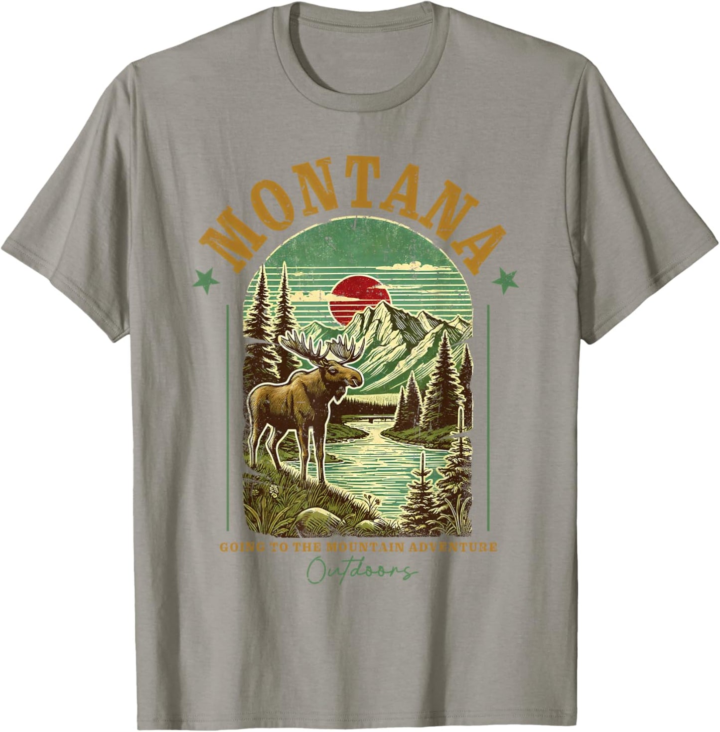 Montana Moose Mountain River Nature Wilderness Adventure T-Shirt - T-Shirt | Sand