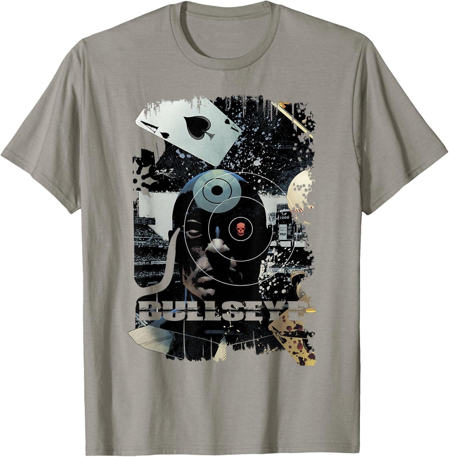 Marvel Bullseye Grunge Ace of Spades Mugshot Graphic T-Shirt - T-Shirt | Sand