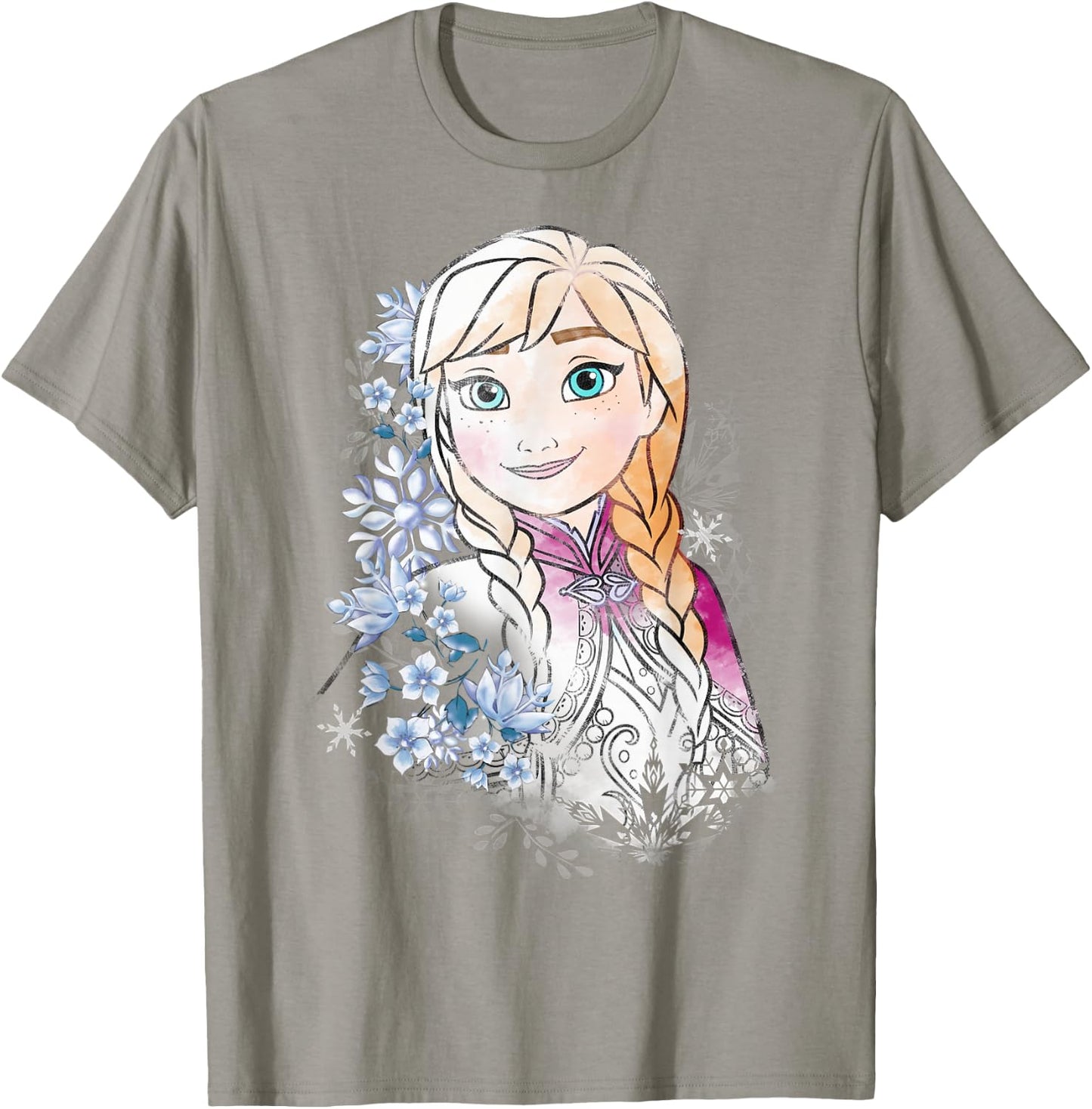Disney Frozen Anna Illustrated Snowflake Flowers T-Shirt - T-Shirt | Sand