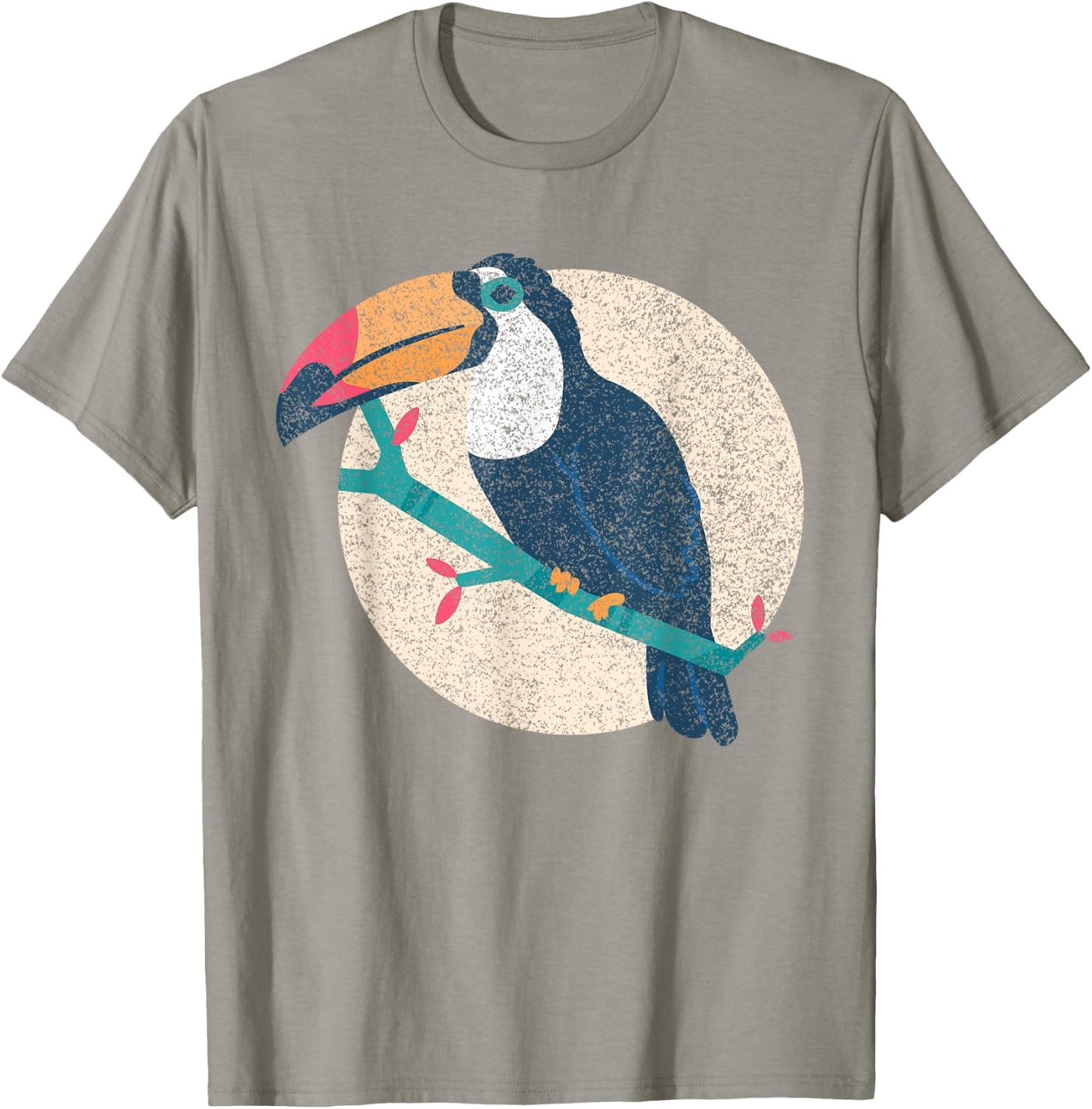 Cool Vintage Distressed Animal Co. - Vintage Distressed Style Toucan - -Adults - Grey - Small - Short Sleeve - Classic Fit - Cotton 50%, Polyester 50% T-Shirt - T-Shirt | Sand