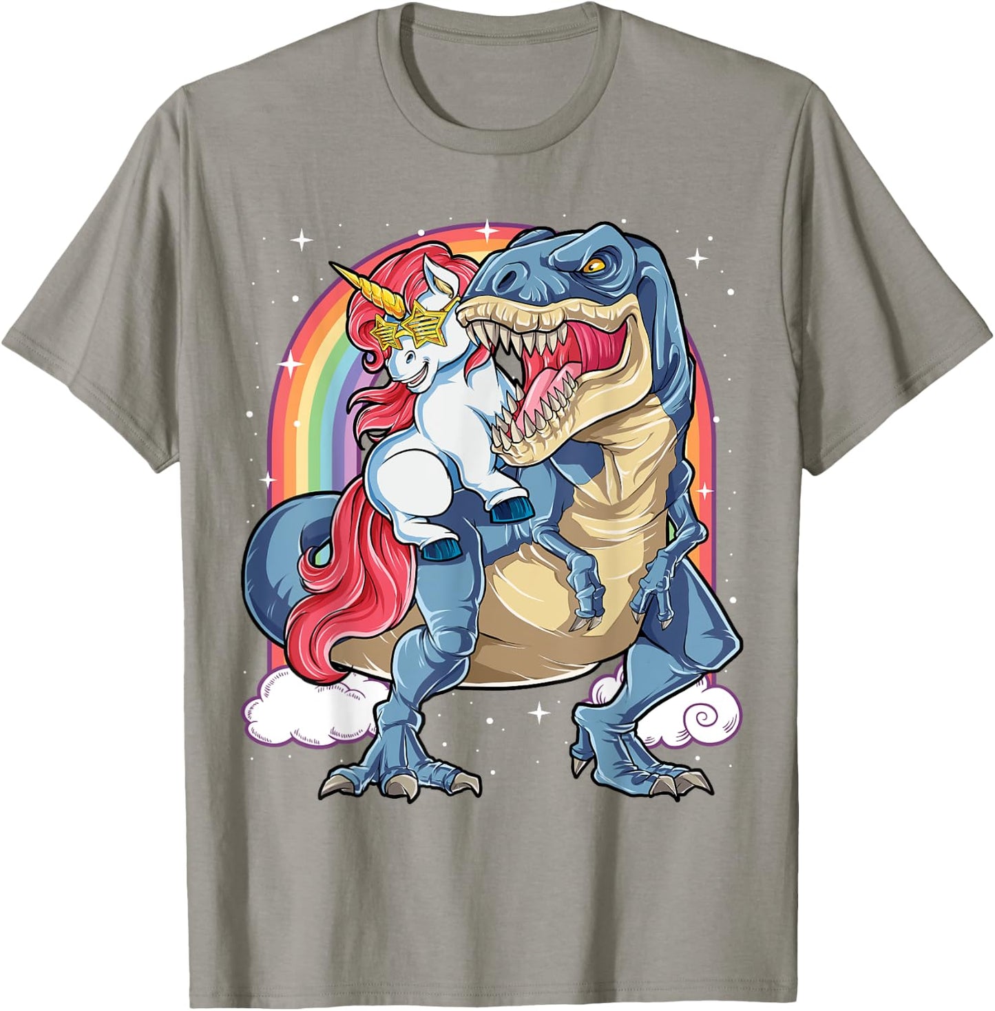 Unicorn Riding Dinosaur T rex Shirt Boys Girls Kids Rainbow T-Shirt - T-Shirt | Sand