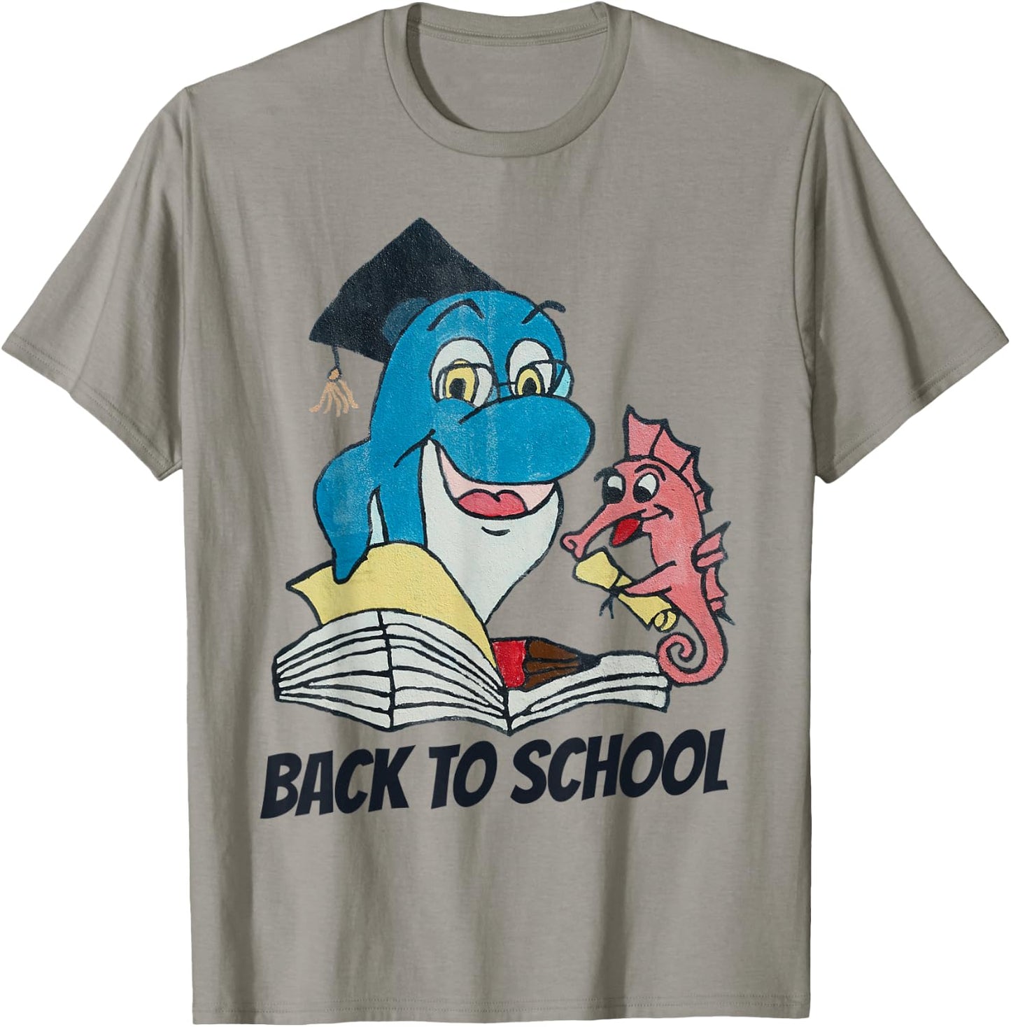 Back To School Funny Dolphin Teacher Seahorse Student Gift Men Women Kids T-Shirt - T-Shirt | Sand