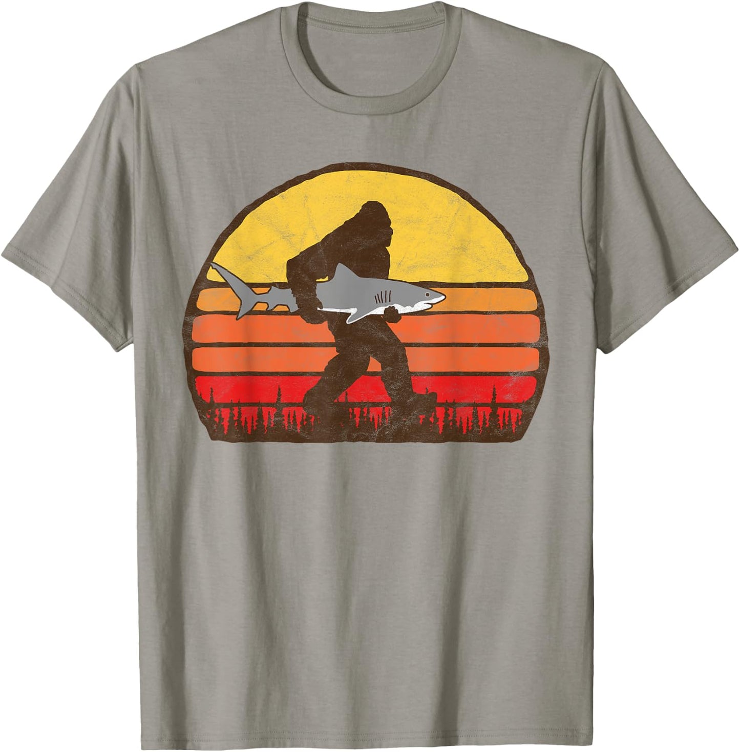 Bigfoot Silhouette & Great White Shark Funny Sasquatch Shirt T-Shirt - T-Shirt | Sand